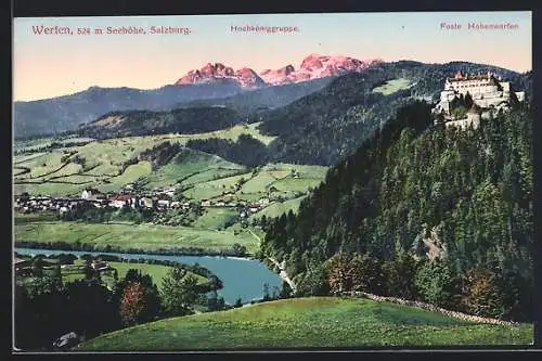 AK Werfen /Salzburg, Panorama mit Hochköniggruppe und Feste Hohenwerfen