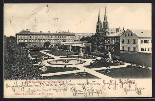 AK Salzburg, Mirabellgarten und Andreaskirche