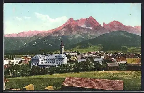 AK Saalfelden am Steinernen Meer, Blick über den Ort gegen das Steinerne Meer