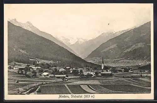 AK Mieders /Stubaital, Totalansicht gegen die Berge