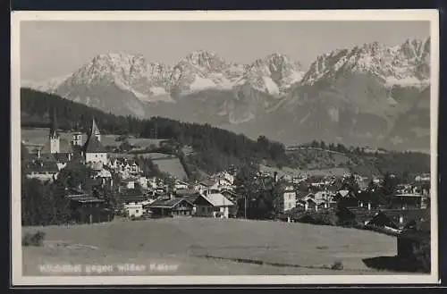 AK Kitzbühel, Ortsansicht mit wilden Kaiser