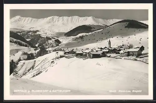 AK Serfaus, Totalansicht gegen Planskopf und Sattelkopf im Winter