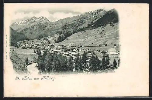 AK St. Anton am Arlberg, Totalansicht gegen die Berge