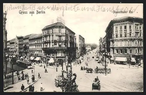 AK Berlin, Rosenthaler Tor mit Torstrasse und Strassenbahn