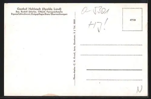 AK Apolda Land, Gasthof Hohlstedt, Bes. Rudolf Scheller, Aussenansicht