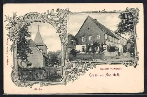 AK Hohlstedt / Thür., Gasthof und Kirche