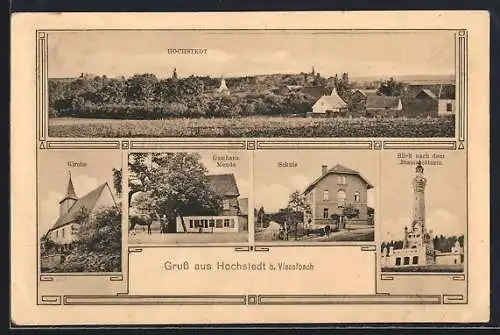 AK Hochstedt / Thür., Gasthaus Mende, Kirche und Schule