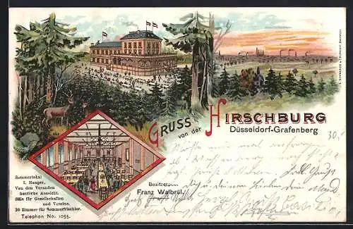 Lithographie Düsseldorf-Grafenberg, Restaurant zur Hirschburg von F. Walbrül