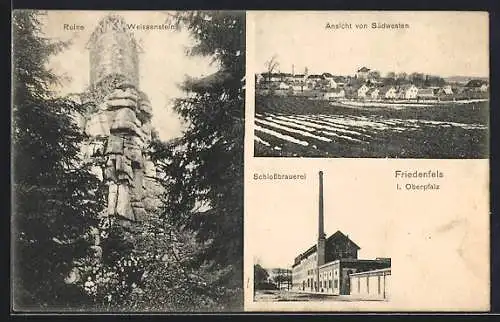 AK Friedenfels, Schlossbrauerei, Ortsansicht, Ruine Weissenstein