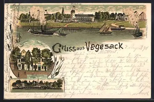 Lithographie Vegesack, Restaurant Deitz, Fährhaus, Schiffswerft Vulkan
