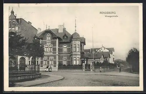 AK Rendsburg, Wrangelstrasse mit Gebäudeansicht