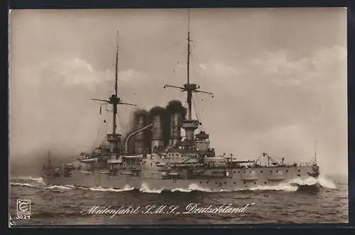 AK Meilenfahrt SMS Deutschland, Kriegsschiff