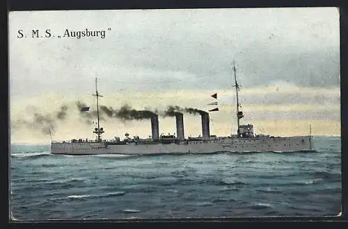 AK Kriegsschiff S.M.S. Augsburg auf See in Fahrt