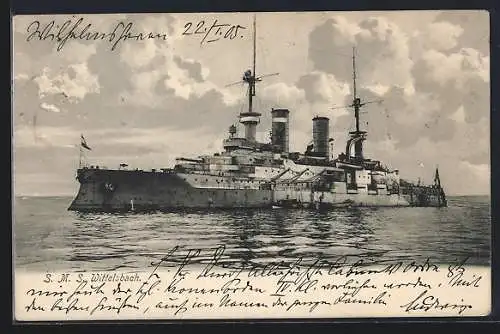 AK Kriegsschiff SMS Wittelsbach bei ruhiger See