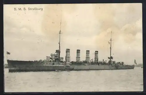 AK Kriegsschiff SMS Strassburg, Seitenansicht