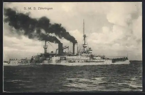 AK Kriegsschiff S.M.S. Zähringen in voller Fahrt