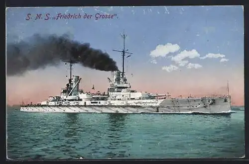 AK Kriegsschiff S.M.S. Friedrich der Grosse nimmt Fahrt auf