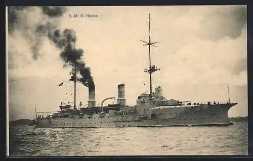 AK Kriegsschiff S. M. S. Hansa heizt die Kessel an