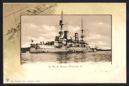 AK Kriegsschiff S. M. S. Kaiser Friedrich III. liegt vor Anker