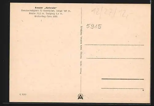 AK Der Kreuzer Karlsruhe der Kriegsmarine vor der Küste