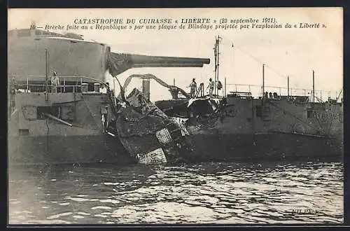 AK Catastrophe de Cuirasse Liberté, beschädigtes Kriegsschiff Republique