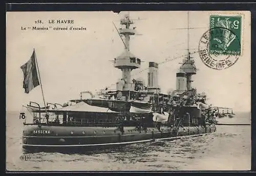 AK Le Havre, Le Massena cuirasse d'Escadre, Kriegsschiff Massena vor Anker liegend