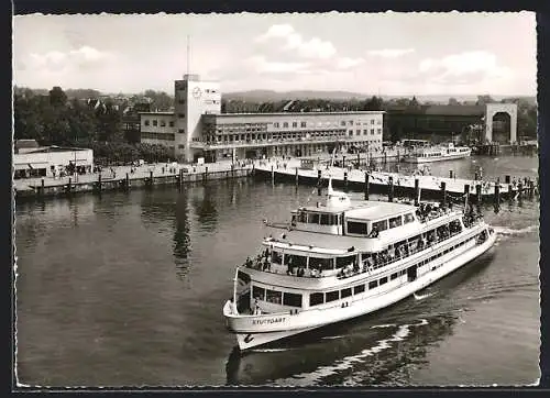 AK Friedrichshafen, Landestelle und Motorschiff Stuttgart im Hafen