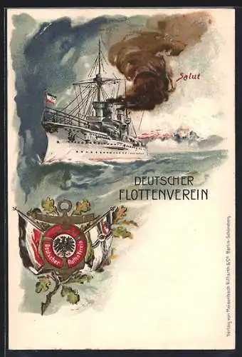 AK Kriegsschiff in voller Fahrt, Deutscher Flottenverein, Wappen