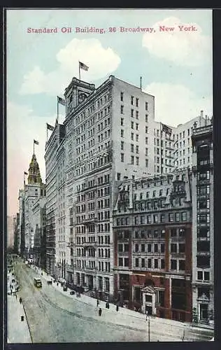 AK New York, NY, Standard Oil Building, 26 Broadway, Strassenbahn