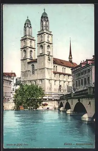 AK Zürich, Blick auf das Grossmünster