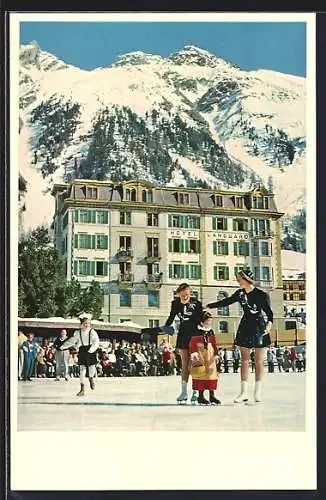 AK Pontresina, Klaingutis Hotel Languard mit Eisläufern