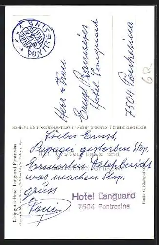 AK Pontresina, Klaingutis Hotel Languard mit Eisläufern