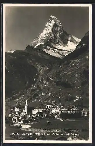 AK Zermatt, Ortsansicht mit Matterhorn