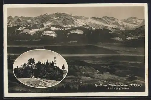 AK Bachtel, Gasthaus Bachtel-Kulm, Blick auf die Ortschaft