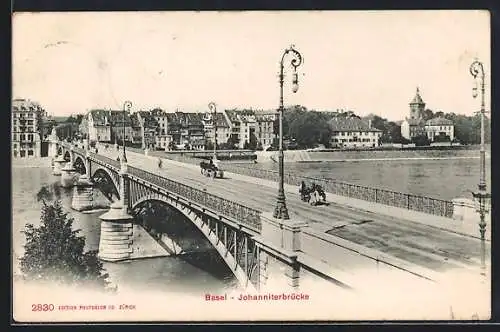 AK Basel, Johanniterbrücke im Sonnenschein