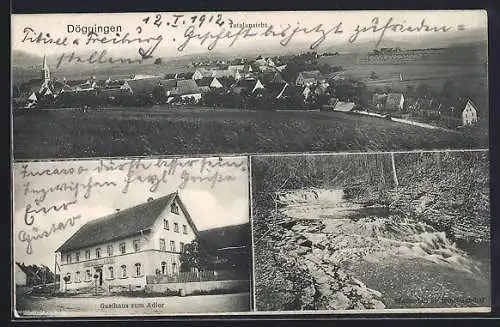 AK Döggingen, Gasthaus zum Adler, Wasserfall, Gesamtansicht aus der Vogelschau