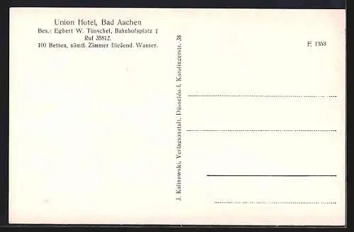 AK Bad Aachen, Union Hotel, Bahnhofsplatz 1, Innenansichten