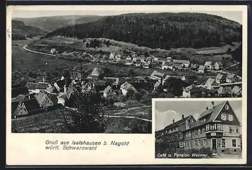 AK Iselshausen /Nagold, Cafe-Pension Weimer, Gesamtansicht mit Landstrrasse aus der Vogelschau