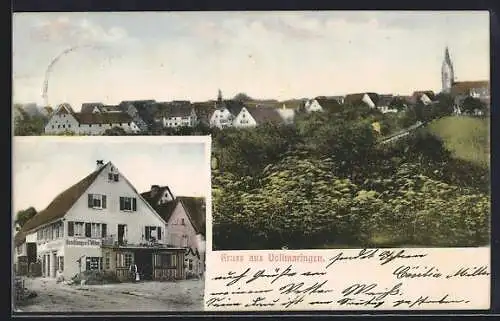 AK Vollmaringen, Handlung I. Weiss mit Strasse, Ortspanorama mit Kirche