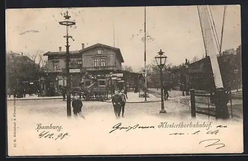 AK Hamburg-Klostertor, Klosterthorbahnhof mit Strassenkreuzung und Bahnübergang