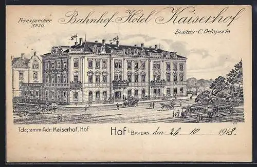 AK Hof i. Bayern, Bahnhof-Hotel Kaiserhof von C. Delaporte