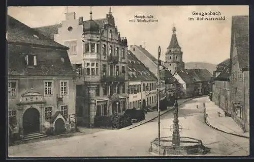 AK Gengenbach a. d. Kinzig, Hauptstrasse mit dem Nicolausturm