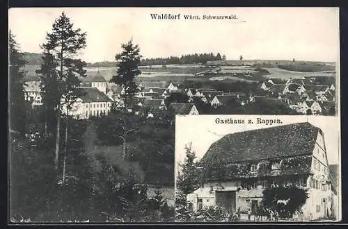 AK Walddorf / Schwarzwald, Gasthaus z. Rappen und Totalansicht