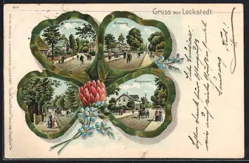 Passepartout-Lithographie Lockstedt, Kurzestrasse, Grandweg und Königstrasse auf einem Kleeblatt