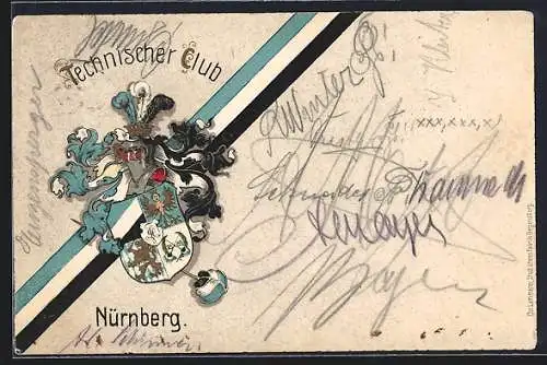 AK Nürnberg, Technischer Club, Studentenwappen mit Fahne und Degen