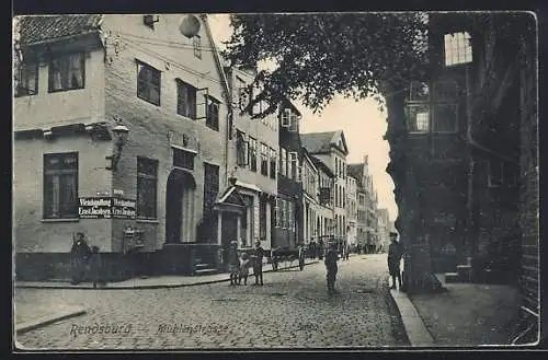 AK Rendsburg, Mühlenstrasse Ecke Hohe Strasse mit Gasthaus von Ernst Jacobsen