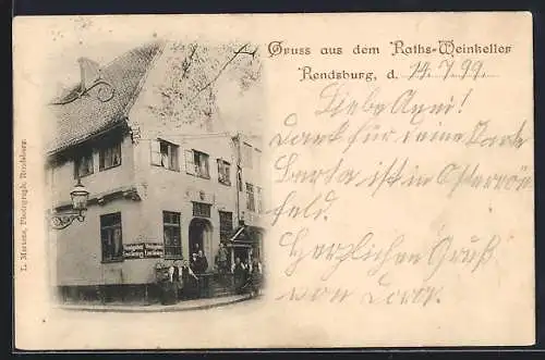 AK Rendsburg, Gasthaus Raths-Weinkeller von Ernst Jacobsen, Mühlenstrasse Ecke Hohe Strasse