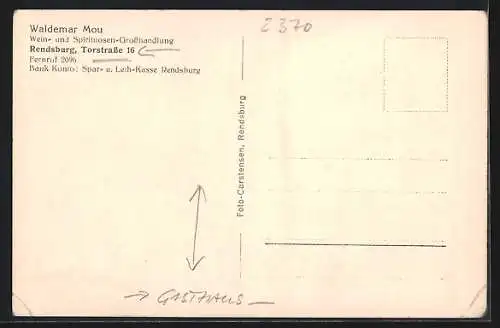 AK Rendsburg, Gasthaus Alter Landeskeller, Inh. Waldemar Mou, Torstrasse 16