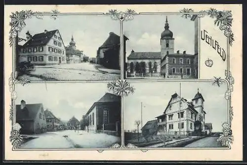 AK Uehlfeld, Gasthaus mit Strassenpartie, Kirche und Villa