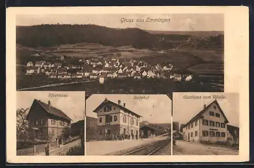 AK Emmingen / Nagold, Gasthaus zum Rössle, Pfarrhaus, Bahnhof, Totalansicht